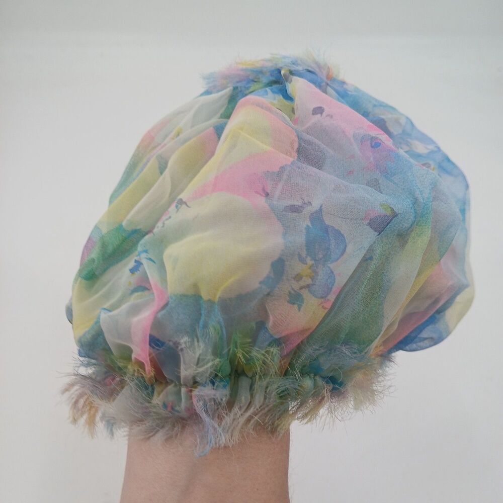 Vintage Handmade Floral Tulle Mesh Shower Cap Hair Bonnet